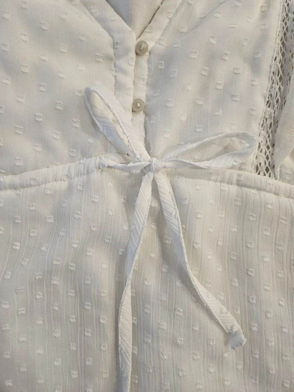 Abercrombie & Fitch White Boho Baby Doll Swiss Dot Tie-Front Peplum Blouse Sz.S
